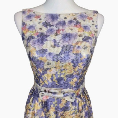 adrianna papell purple floral dress Purple Cape Sleeve 3D Floral Stretch Sheath Dress