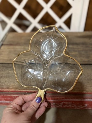 Three Section Glass Leaf Candy Dish
