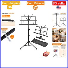 2-in-1 Portable Folding Metal Music Stand with Carrying Bag, Adjustable Heigh...