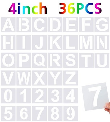 36 Pcs Large Alphabet & Number Stencils, Reusable Letter Stencils 4 Inches