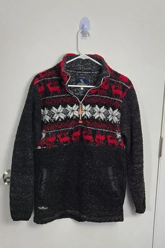 Simply Southern black&red quarter zip fleece with white snowflake &reindeer #B14 - product listing photo