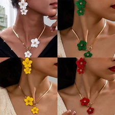 Women's Fashion Elegant Flower Pendant Necklace Earring Set Alloy 5 Colors