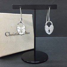 EGA Christian Dior Logo Padlock Motif Silver Tone Pierced Earrings/7CC0210
