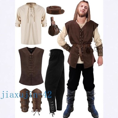 In Stock Halloween Men Renaissance Anime Game Costume Set Medieval Pirate Shirt 