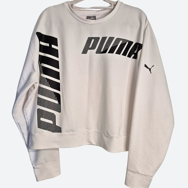 Puma Womens White Oversized Sweatshirt Logo Graphic Jumper Size M