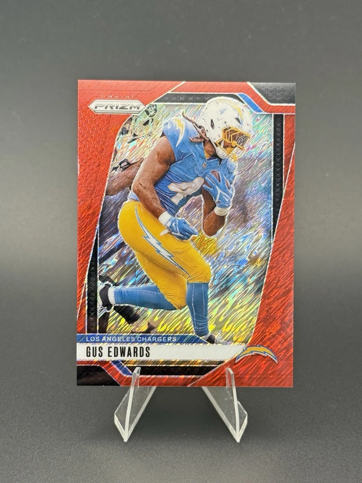 2024 Panini Prizm - Gus Edwards #158 Red Shimmer Prizm #’d /35 - LA Chargers