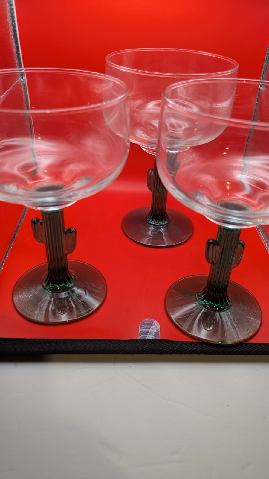 Libbey Cactus Stem Margarita Glasses-Set Of  11 Clear & Green Glass-16 oz