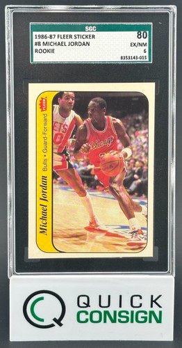 MICHAEL JORDAN 1986-87 FLEER STICKER EX/NM ROOKIE RC #8 BULLS SGC 6 Q6995