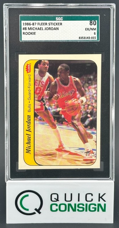 MICHAEL JORDAN 1986-87 FLEER STICKER EX/NM ROOKIE RC #8 BULLS SGC 6 Q6995