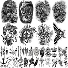 36 Sheets Temporary Tattoos Stickers, 8/12 Sheets Fake Body Arm Chest Shoulder