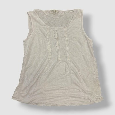 Neiman Marcus Women's White Sleeveless Detailed Front Tank Top Size L