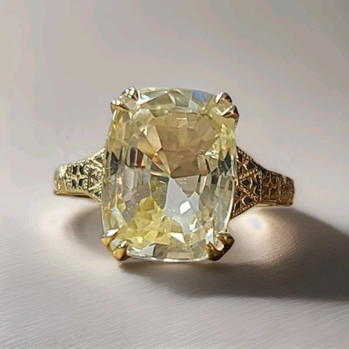 Vintage 14k Yellow Gold Engagement Ring 9.88ct Natural Yellow Sapphire Cushion - Picture 1 of 16