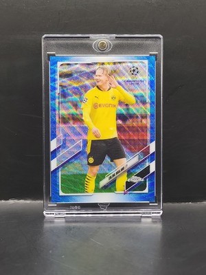 2020-21 Topps Chrome UCL - Erling Haaland #49 Blue Wave Refractor #d/75