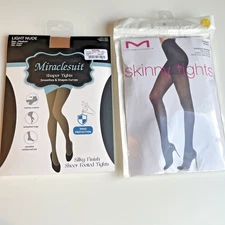 2 Shaper Tights Shapewear Size M Nude & Black Smoothes Shapes Tummy Control