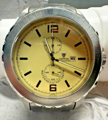 Croton Chronomaster Men's Watch Yellow Dial 10ATM Stainless Steel Chronograp