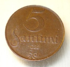 1922 Latvia I Republic 5 Santimi