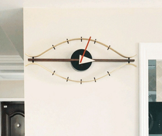 George Nelson Style Eye Clock Mid Century Modern Wall Decor Walnut Brass Wood