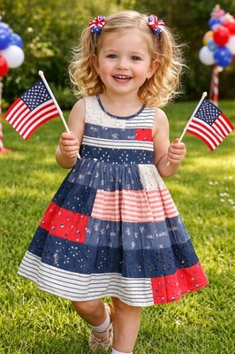Cutey Couture Summer Dress Girl s 2/3 Years Patchwork Red White Blue 4th Of July
