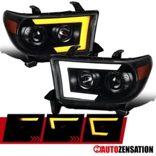 Fit 2007-2013 Toyota Tundra Sequoia Black Projector Headlights LED Sequential