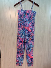Lilly Pulitzer Girls Jumpsuit XL Tropical Print Smocked Strap Beach FLAW