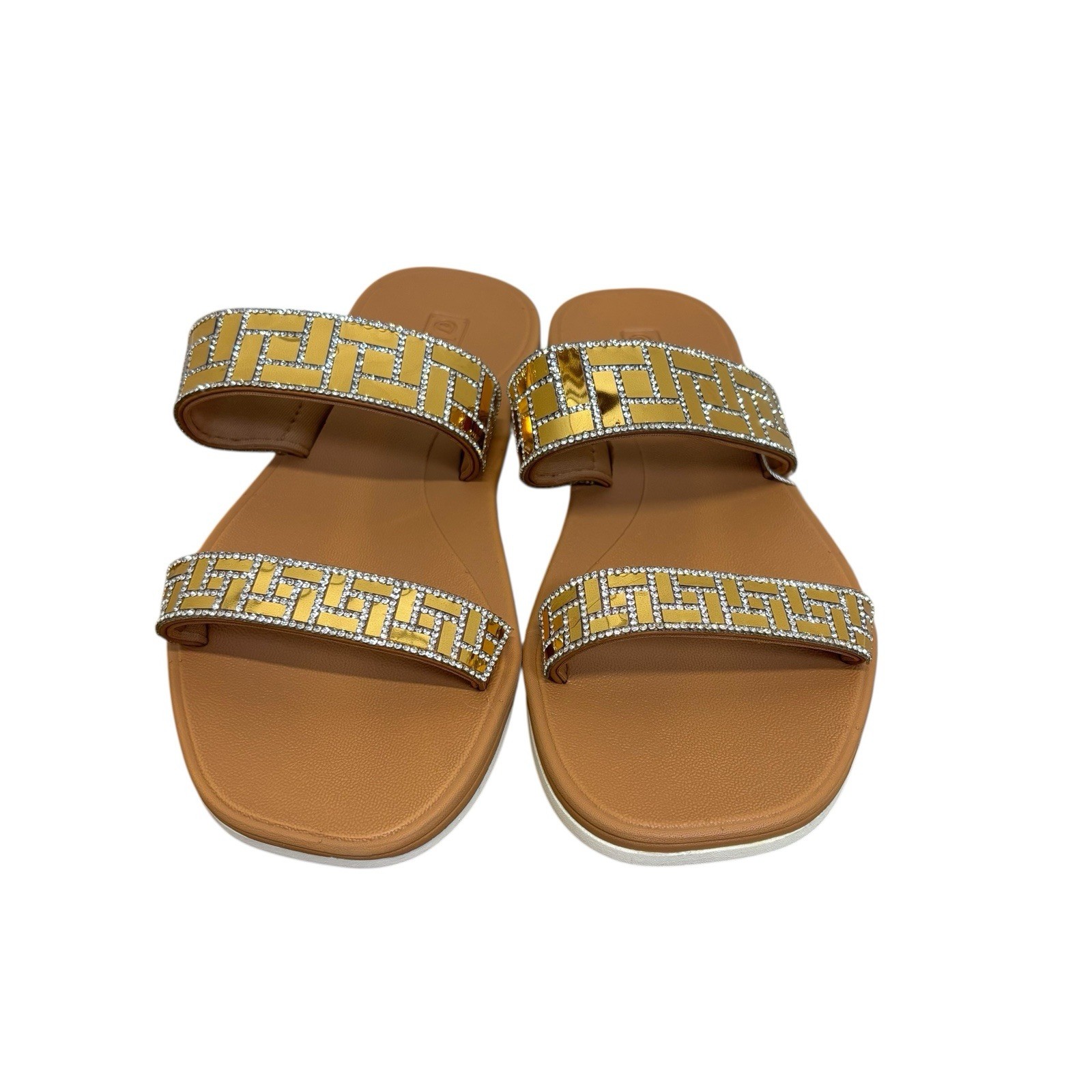 Women’s NWT Oncai Gold And Tan Elegant Slide Sandals Size 8 0402
