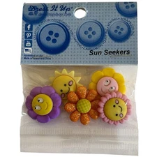Dress It Up Sun Seekers Shank Buttons - Happy Flower Sun Smiley Face 035