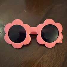 Girls Pink Flower Theme Round Full Rim Sunglasses Black Tinted Lenses
