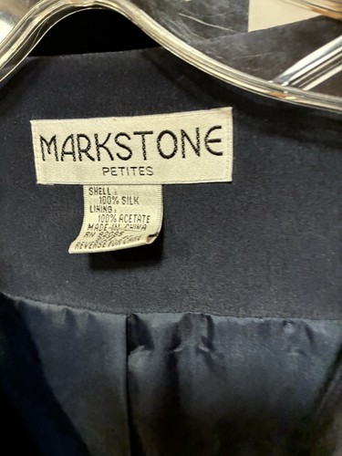 Women's Navy Blue Silk Suit Jacket One Button Markstone Petites One Size 6P  - Picture 2 of 4
