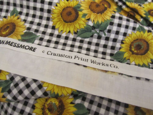 Cotton Fabric Cranston VIP Joan Messmore Sunflower Print Black Gingham BTY x 44 - Picture 3 of 7