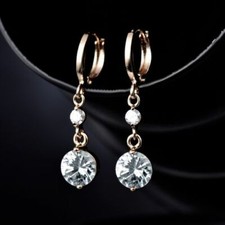 Beautiful New Yellow Gold Filled Round Clear CZ Mini Hoop Dangle Earrings