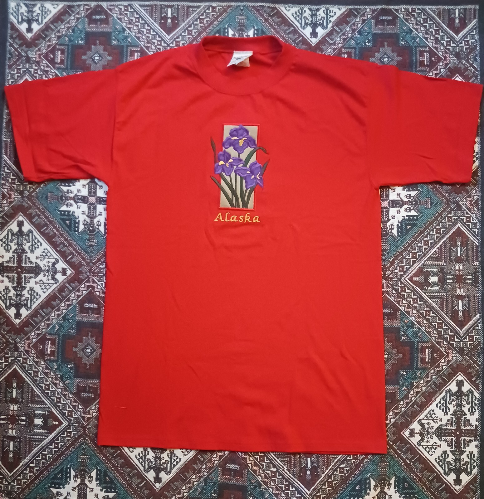 FILA T Shirt Vintage Alaska Fiori Ricamati Rematore Taglia Media Rossa Made In USA