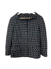 Naf Naf Women Houndstooth Tweed Jacket Wool Blend Black Single Breast Size Uk 14