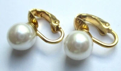 Paire de Boucles d`Oreilles Clips couleur or Perle blanc nacré 0,8 cm bijou 395 - Photo 1/2