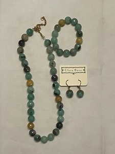 Rejoice Designs 18” + 3” Green Agate Necklace, Bracelet & Earrings