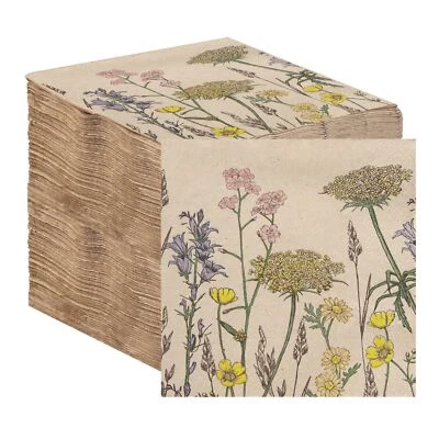 TALKING TABLES 100 Bulk Pack Soft Recycled Paper Napkins Floral Disposable Party Serviettes fo