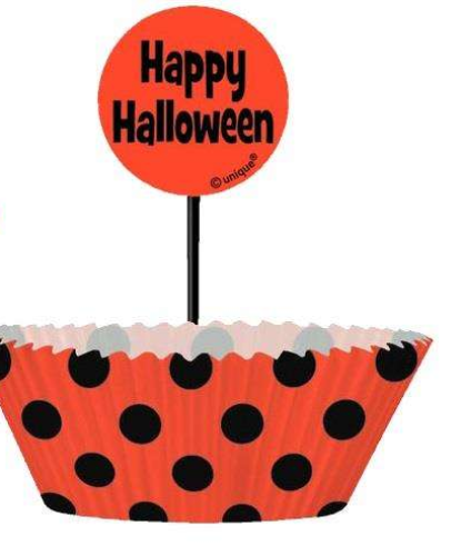 Unique  - Orange & Black Polka Dot Halloween Cupcake Cases & Cupcake Toppers Kit