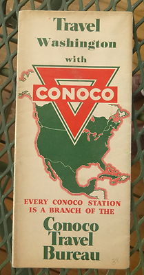1938 Washington   road  map Conoco   oil gas Vancouver Victoria Canada Rainier