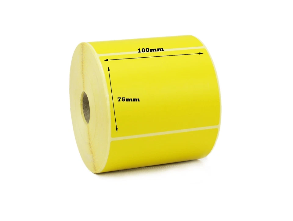 CDM LABELS 100 mm x 75 mm Gelb Thermotransfer Etiketten - Permanent Klebend. 25 mm Kern.