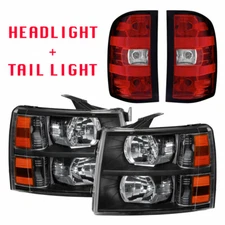 4X Black Headlight + Tail Light For 2007-13 Silverado 1500 2007-14 2500HD 3500HD