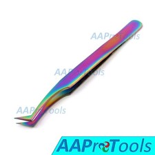 Stainless Steel Multi Rainbow Color 3D Eyelash Extension Tweezers Semi Angled