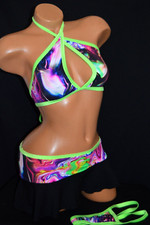 Exotic Dancer Stripper Ware 3pc Top Ruffle Skirt thong