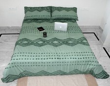 3-Pcs tufted duvet cover, Cotton bedding set, Sage green Comforter cover