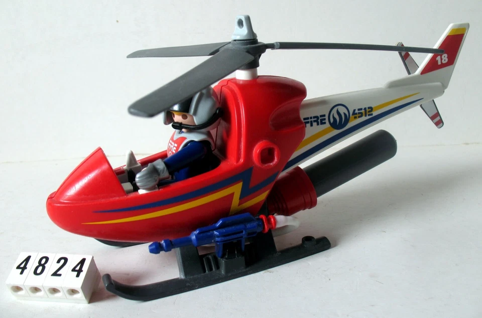 Playmobil Réf 4824 - Hélicoptère sauvetage feu pompiers avec pilote - Photo 2/4