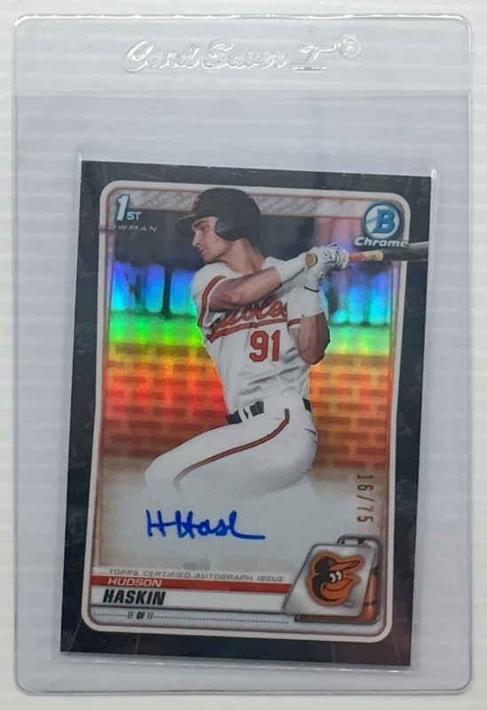 2020 Bowman Chrome Draft Hudson Haskin 1st Prospect Black Refractor Auto #16/75