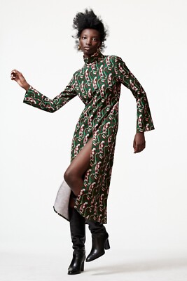 ZARA Paisley Printed Midi Dress Women's Size S NWOT Green | eBay