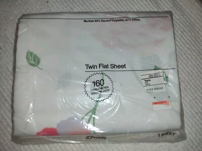 Vintage JCPenney Coral Rose 160-Thread Count Floral Flat Twin Sheet NIP
