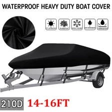 Heavy Duty 210D Waterproof Boat Cover 14-16ft Trailerable V-Hull Runabout Boat