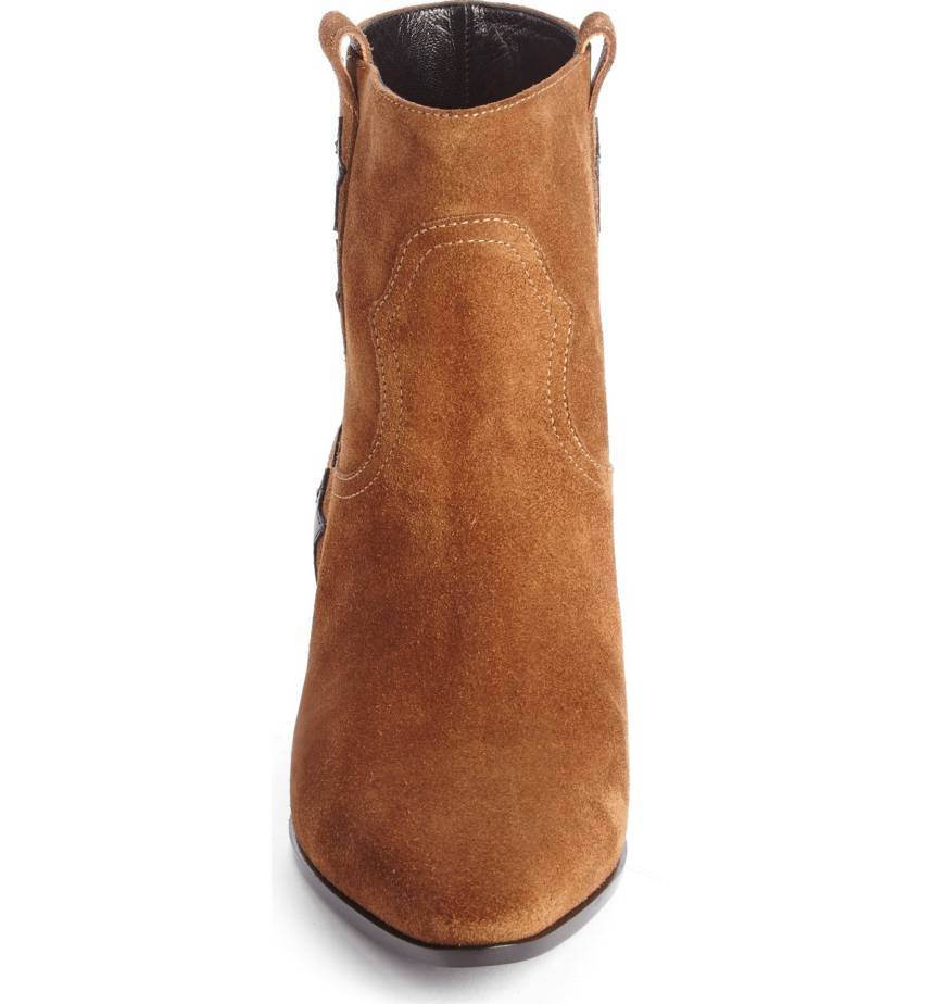 NIB SAINT LAURENT Rock Star Bootie Brown Suede Low Heel Boot EUR 36