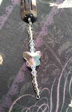 Butterfly Hair Accessory Clip Barrette Handmade Clear Bead Dangle Boho Chic Mod