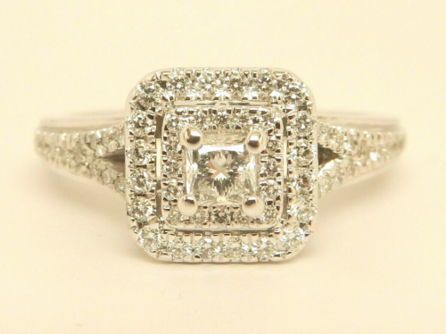 $1,999.99 Vera Wang 14K W Gold 5/8 cttw Princess/Round Diamond Double Frame Ring - Picture 1 of 11